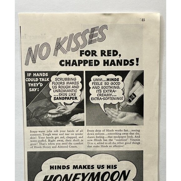 Hinds Hand Lotion Vintage Print Ad 30s Honeymoon Hands Beauty Cream Honey Almond - Picture 4 of 6